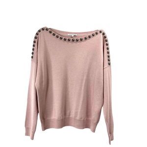 Rebecca Minkoff wool silk cashmere blend beaded‎ embellished sweater Size S pink